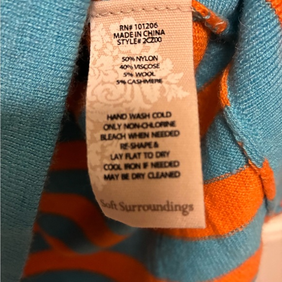Soft Surroundings Orange and Blue Striped womans Sweater - Picture 3 of 5